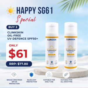 [SG61] Bundle of 2 Clinskin Oil-Free UV Defense Facial Moisturiser SPF 50 – 2‑in‑1 Sunblock & moisturiser | Antioxidants, Blue‑Light